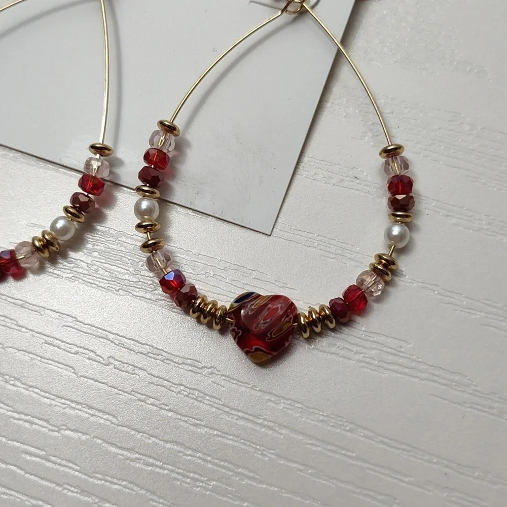 STYLE & CO Gold tone Beaded Heart Drop Earrings - Picture 4 of 9